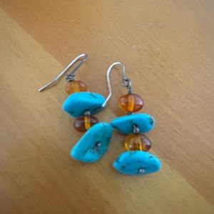 Earrings, blue and orange. Lightweight.